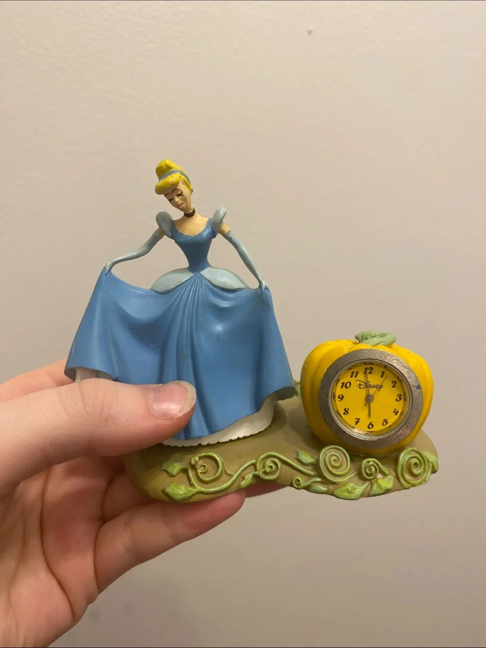 Disney Cinderella Figurine with Blue Gown and Yellow Pumpkin Clock